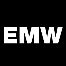emw law logo white capital letters in a bold font on a black background